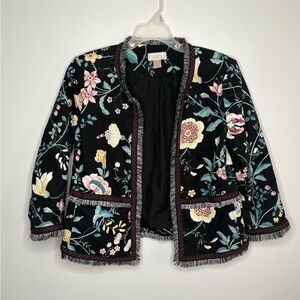 Loft Black Floral Open Cotton Blazer Primavera